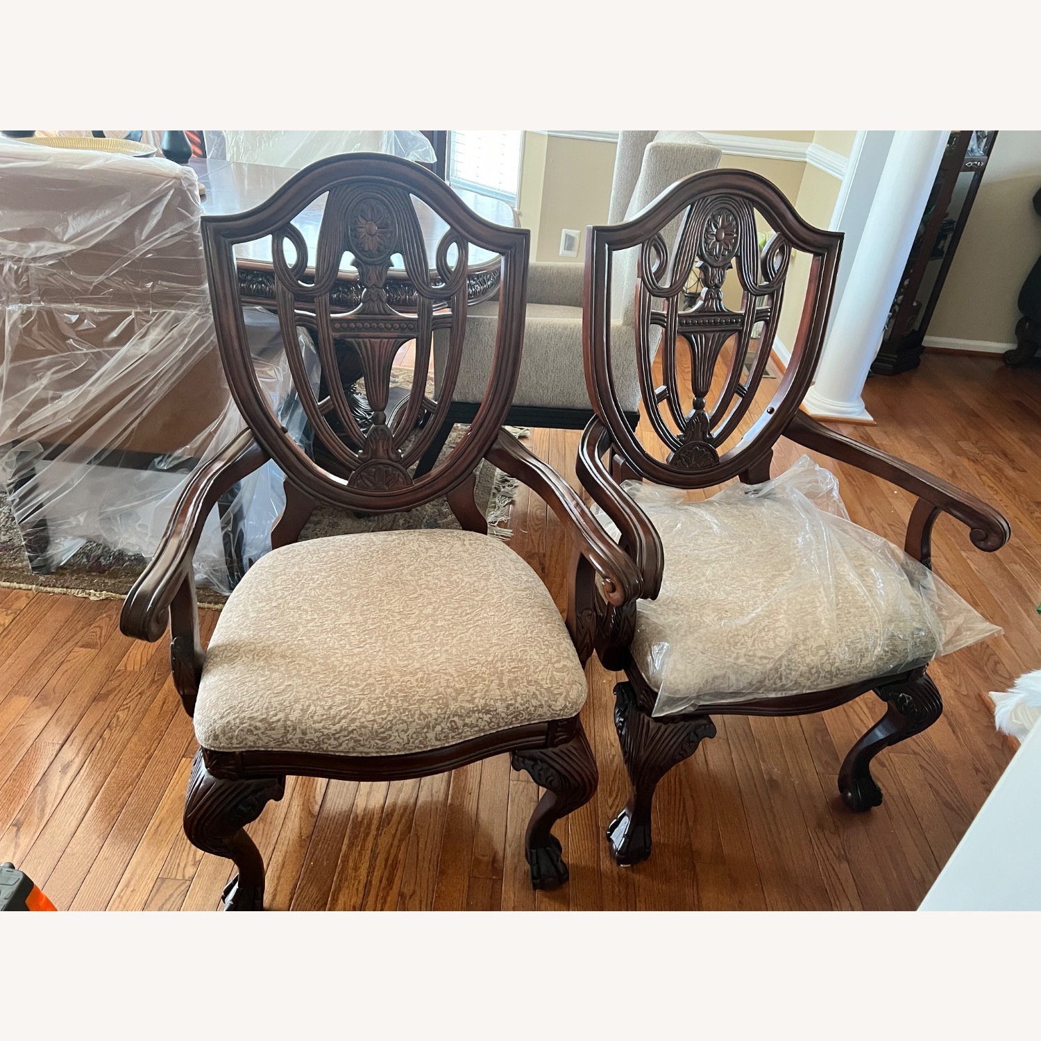 American Standard Dark Brown Wood Dining Chairs - image-0