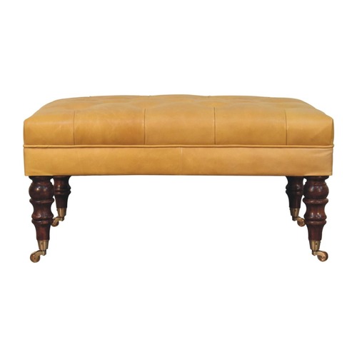 Used Honey Caramel Buffalo Leather Ottoman for sale on AptDeco