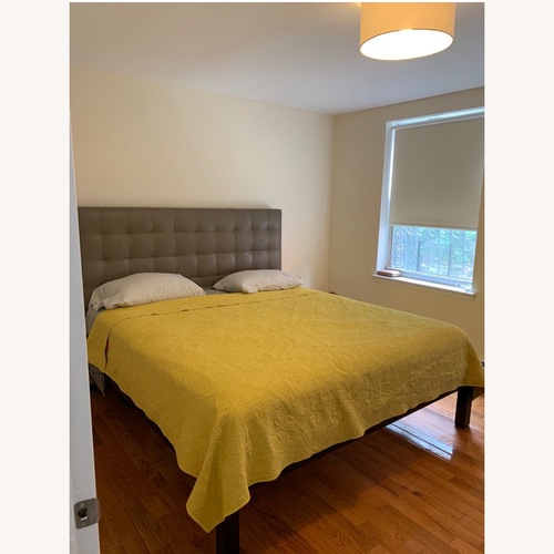 Used West Elm Dark Gray Leather King Bed for sale on AptDeco