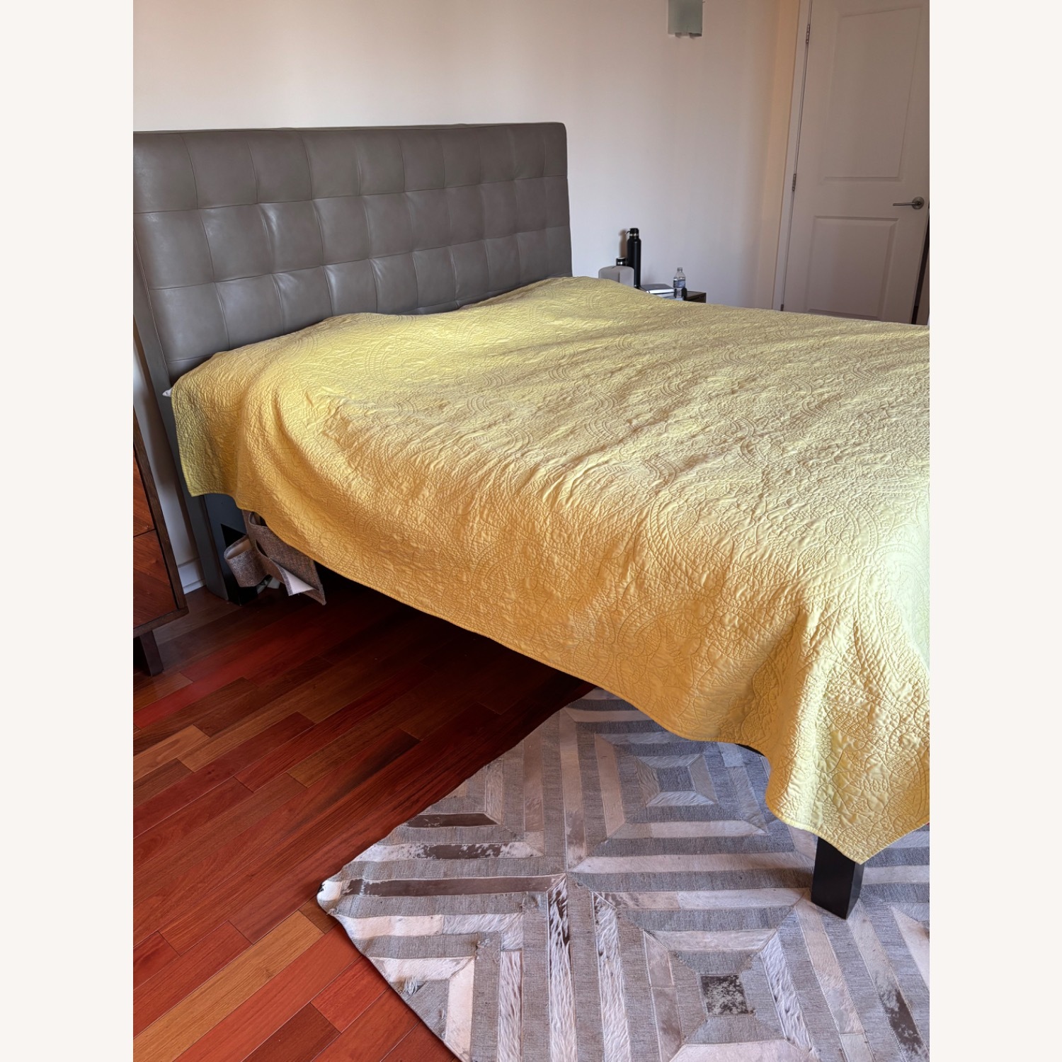 West Elm Dark Gray Leather King Bed - image-3