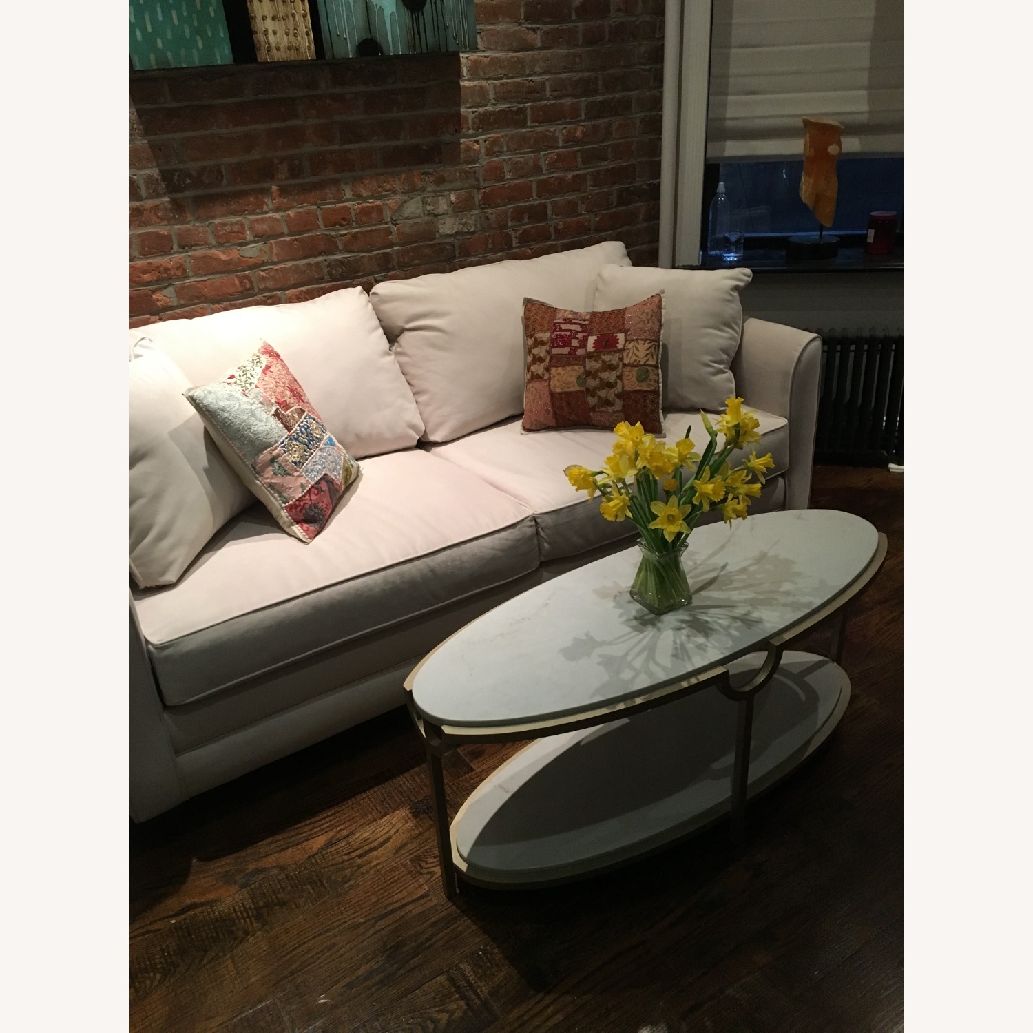 Elegant Steel and Stone Oval Coffee Table - image-4