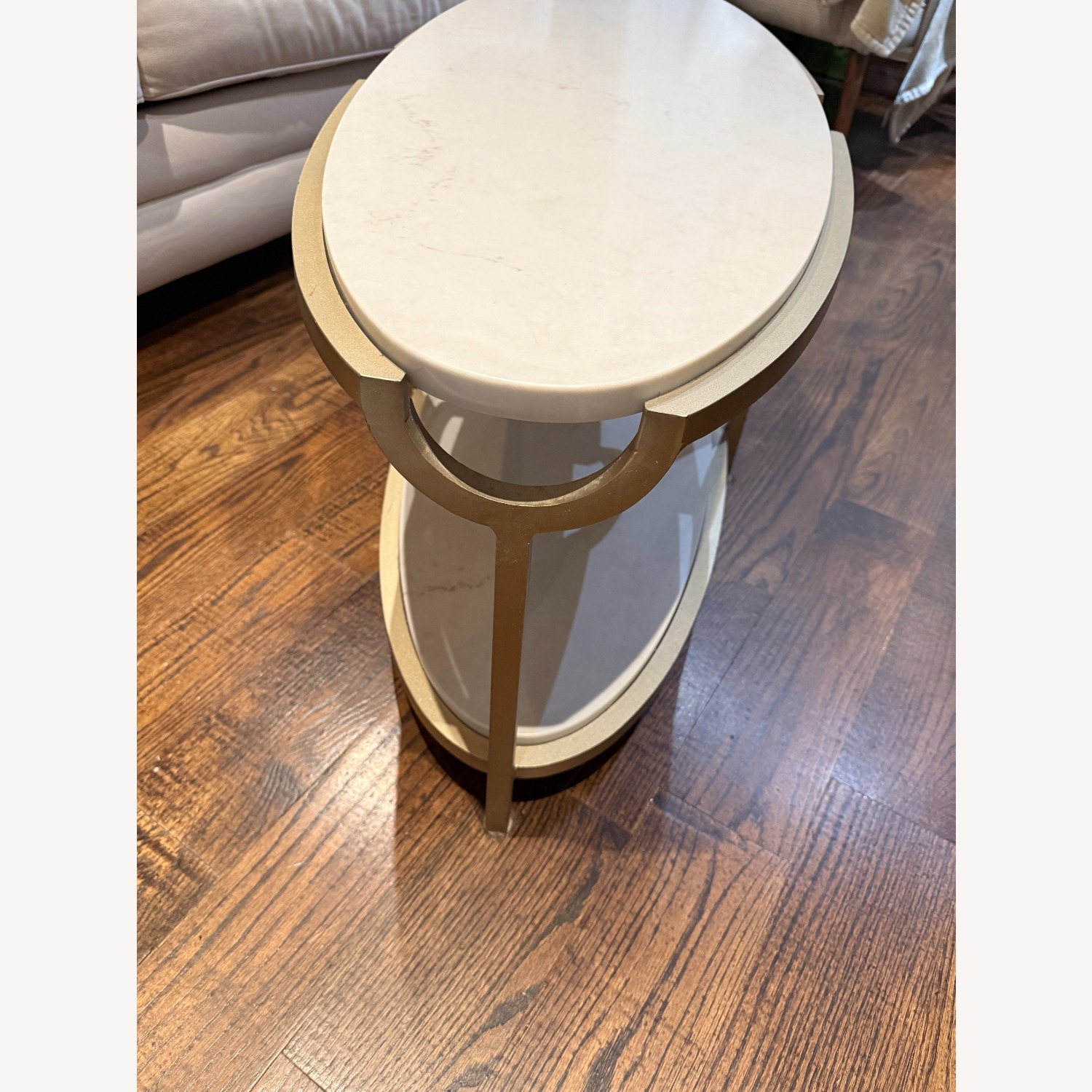 Elegant Steel and Stone Oval Coffee Table - image-2