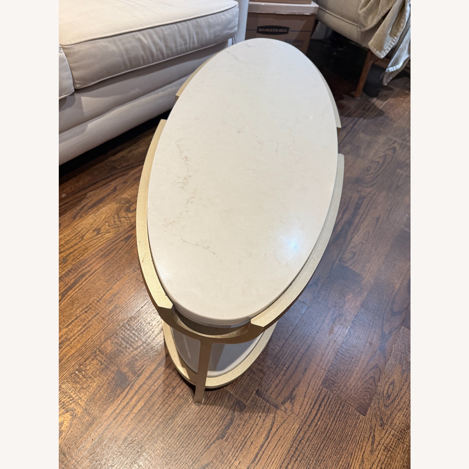 Elegant Steel and Stone Oval Coffee Table - image-6