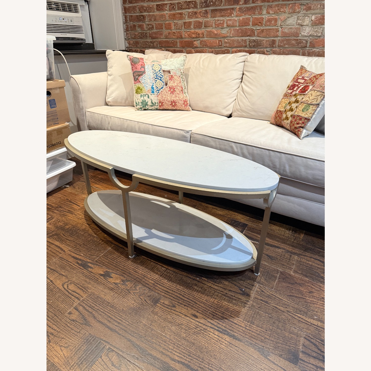 Elegant Steel and Stone Oval Coffee Table - image-8