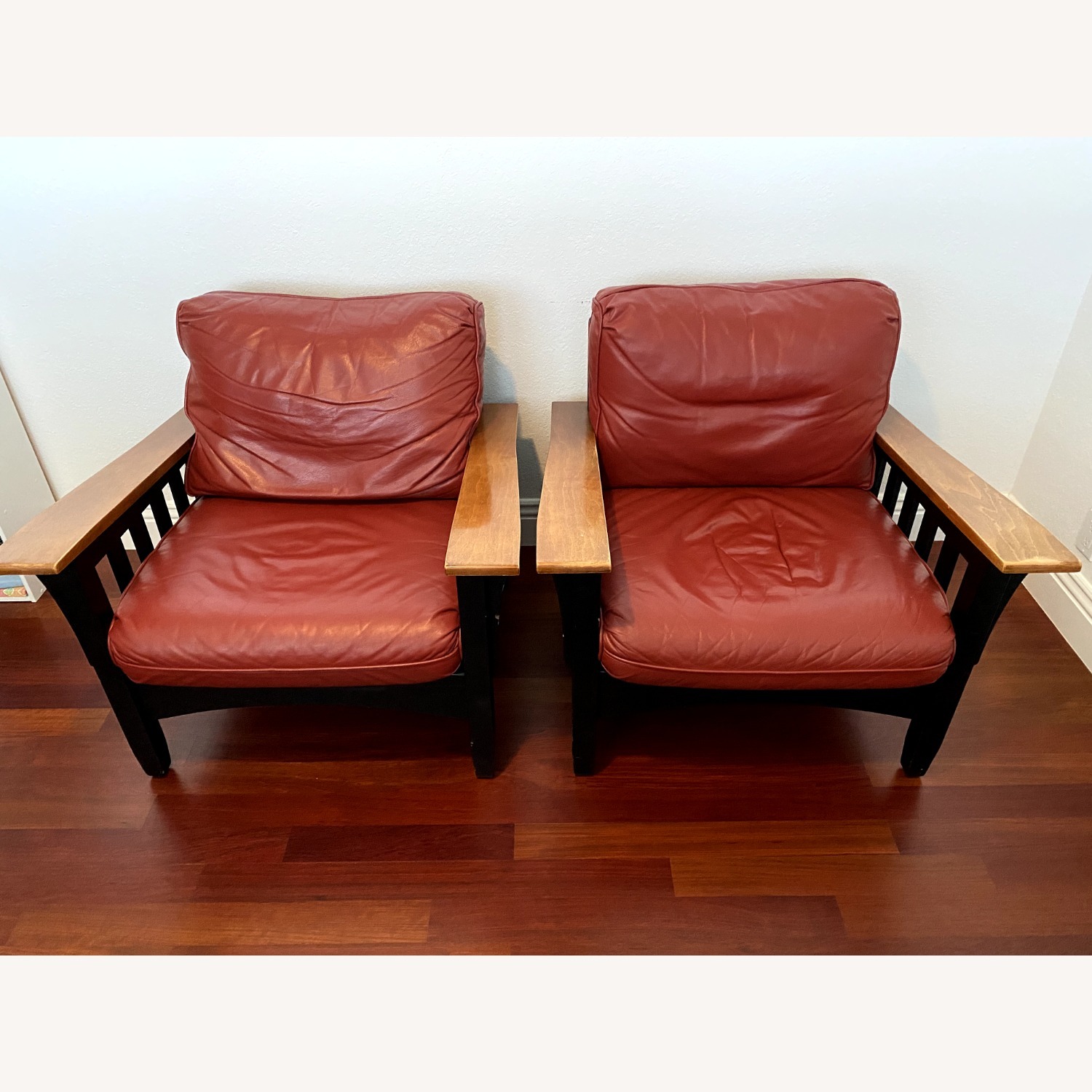 Ethan Allen Armchairs (2) Leather & Solid Wood - image-1
