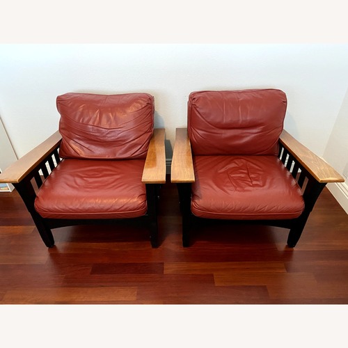 Used Ethan Allen Armchairs (2) Leather & Solid Wood for sale on AptDeco