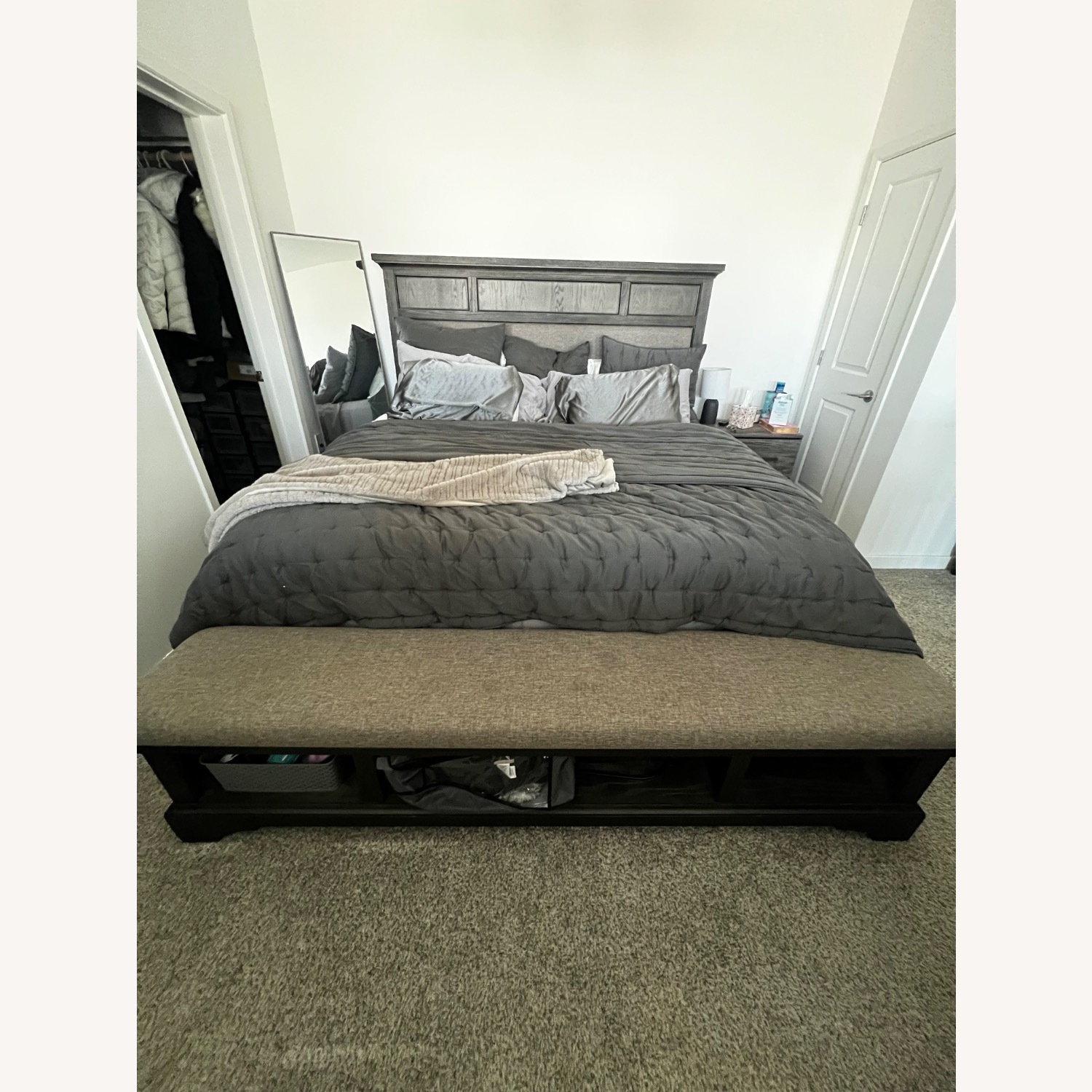 Dark Gray Wood King Bed - image-1