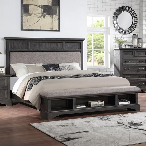 Used Dark Gray Wood King Bed for sale on AptDeco