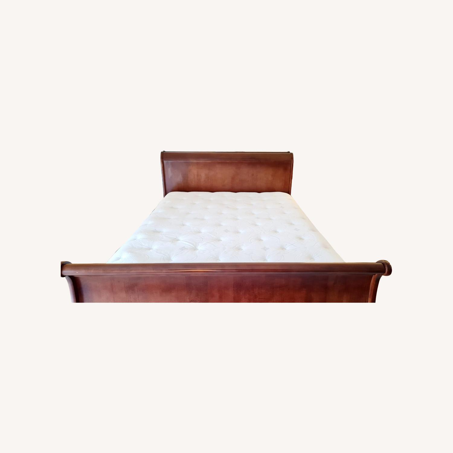 Wood Queen Sleigh Bed – Cherry Finish - AptDeco