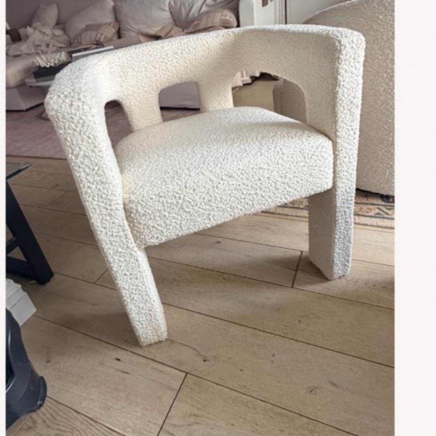 CB2 Stature Ivory Boucle Dining Armchair - image-3