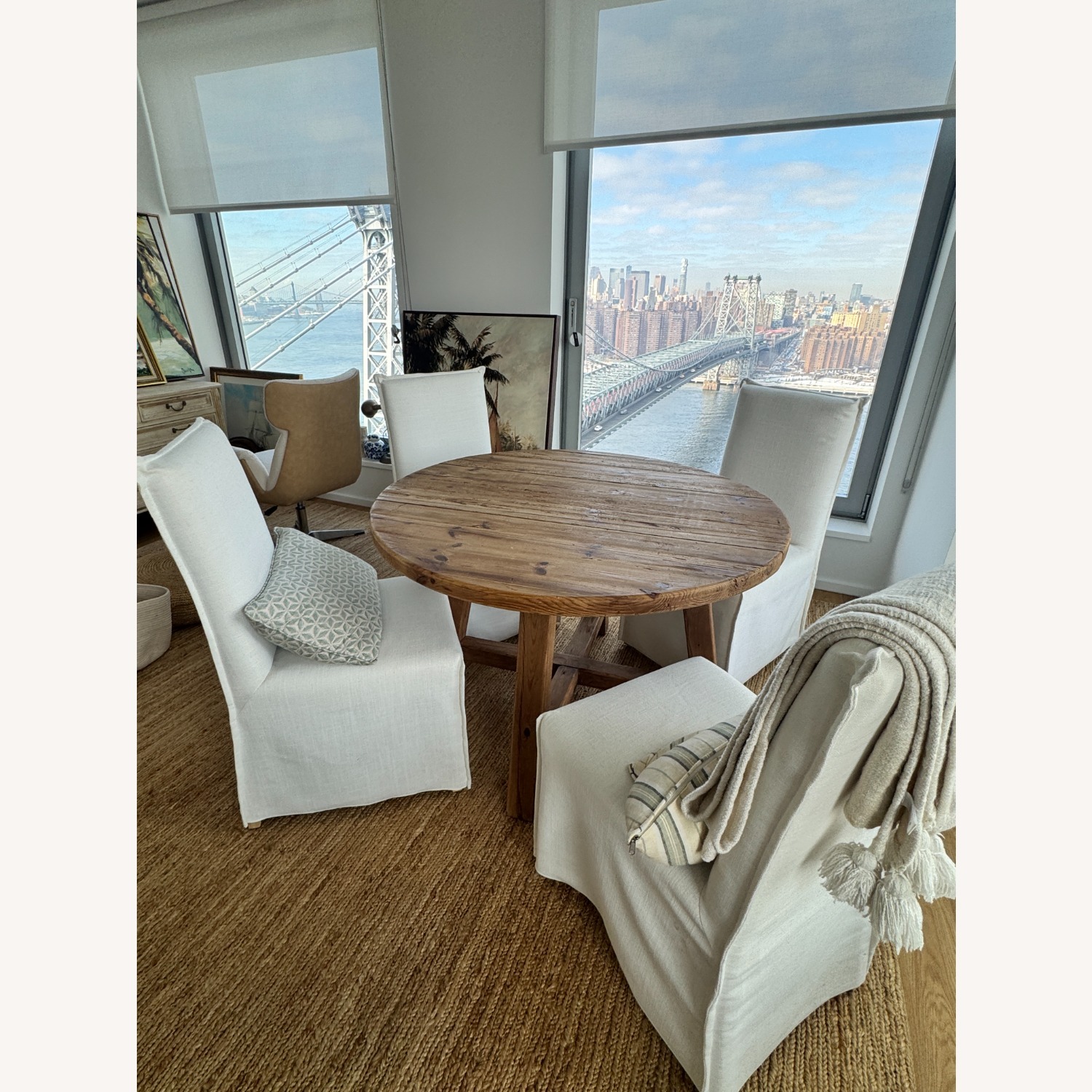 Timber Dining Set with 4 Linen Chairs - image-1