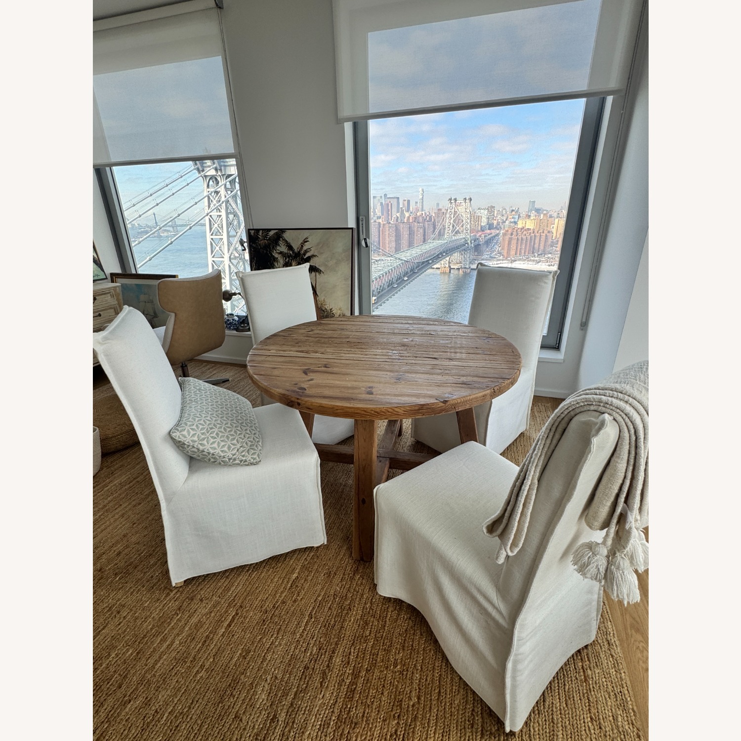 Timber Dining Set with 4 Linen Chairs - image-2