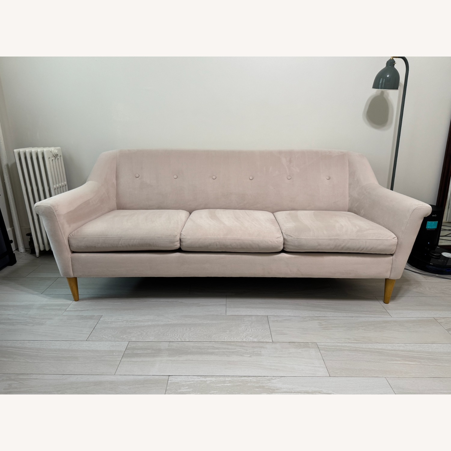 West Elm Finn Pink Velvet 3+ Seater Sofa - image-1