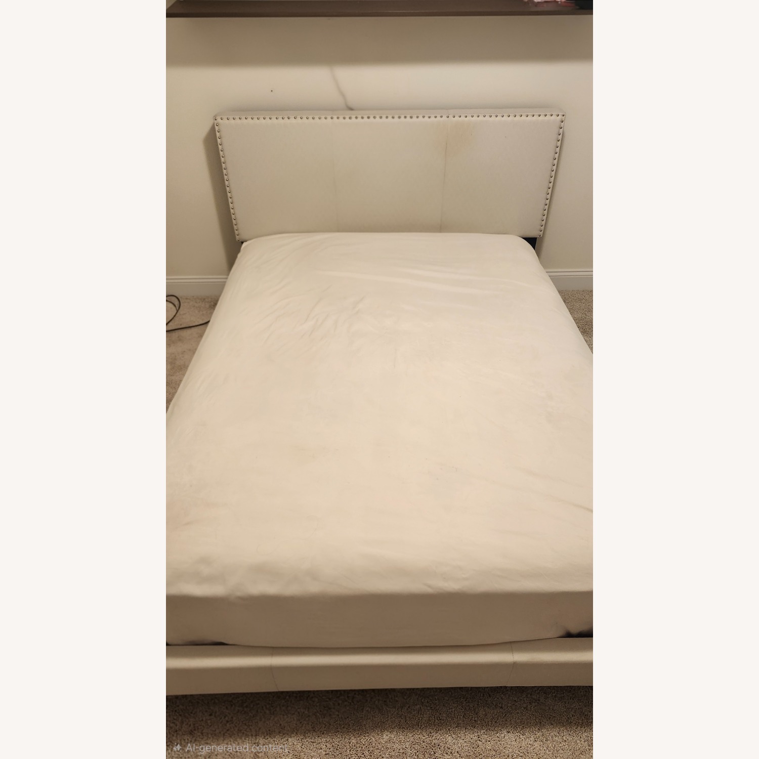 White Fabric Queen Bed  - image-1