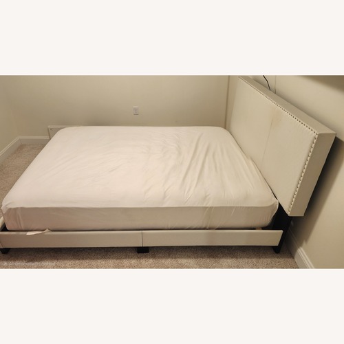 Used White Fabric Queen Bed  for sale on AptDeco