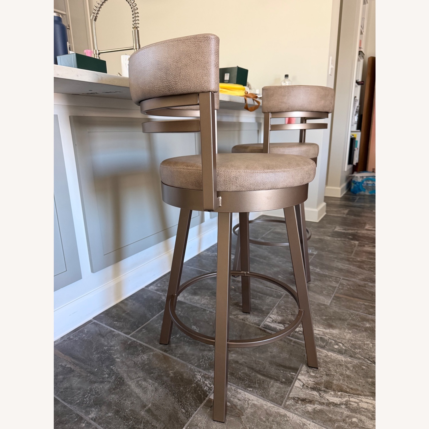 Dark Gray Leather Stools - image-2