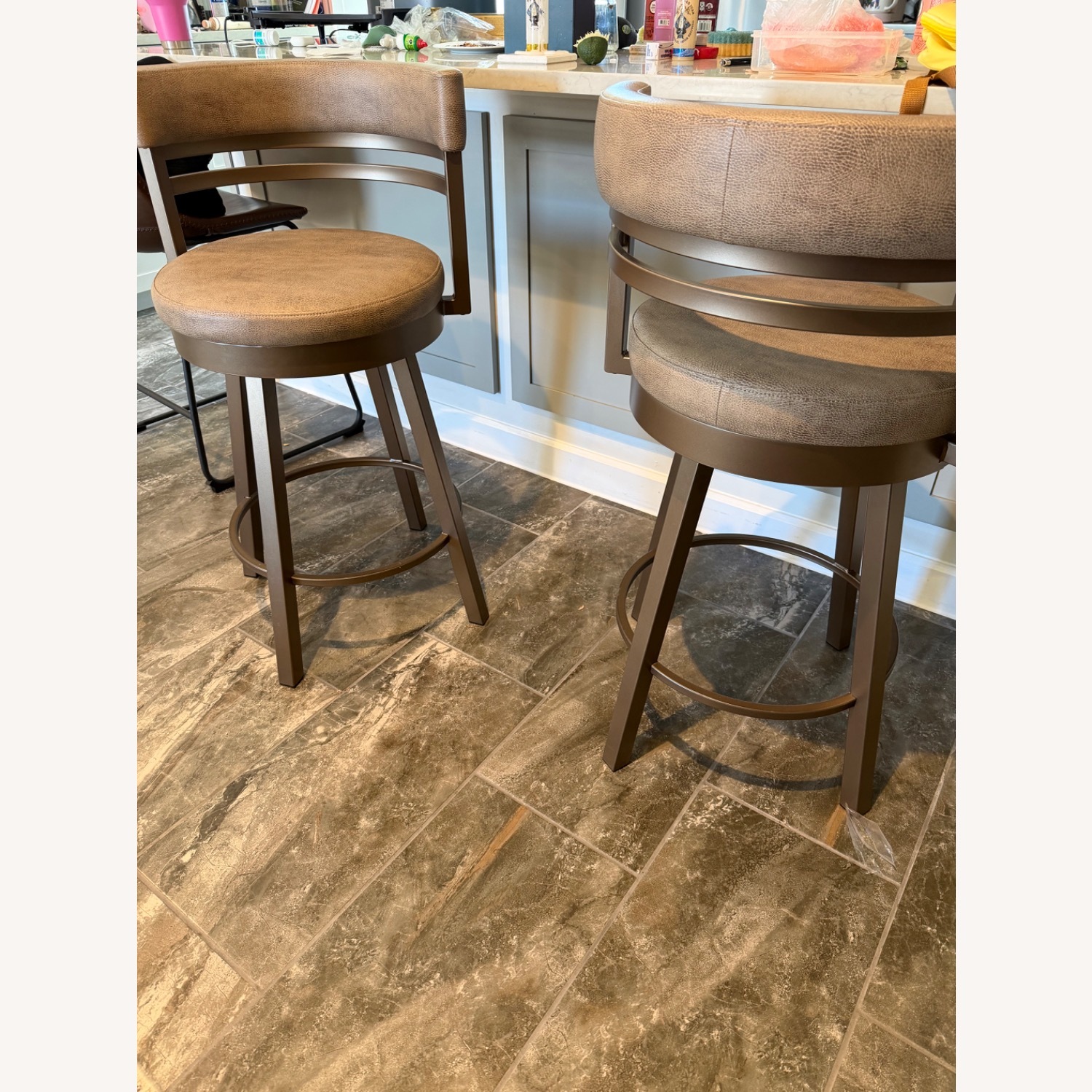 Dark Gray Leather Stools - image-3