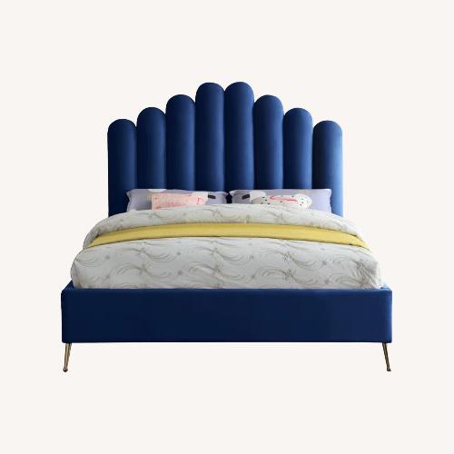 Used Everly Quinn Navy Velvet Queen Bed for sale on AptDeco