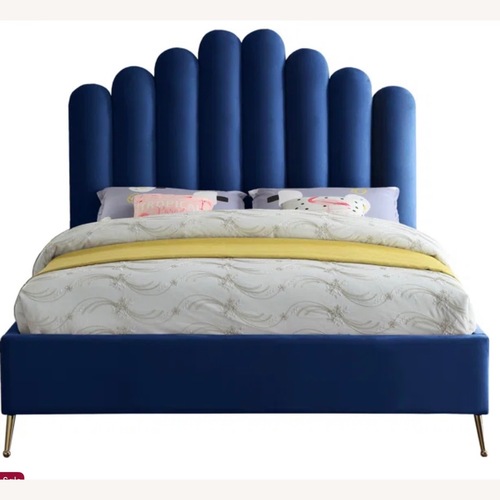 Used Everly Quinn Navy Velvet Queen Bed for sale on AptDeco