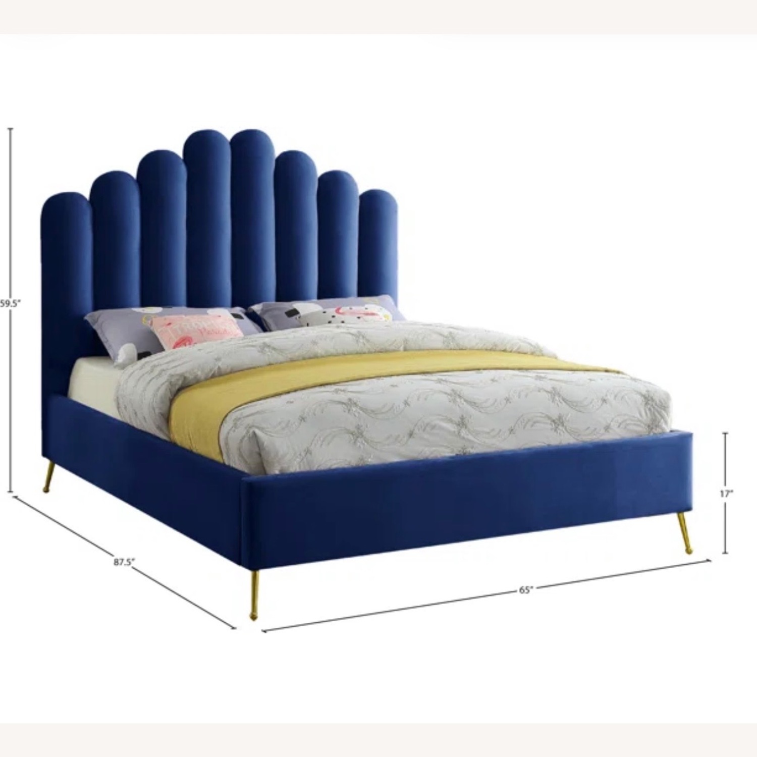 Everly Quinn Navy Velvet Queen Bed - image-1