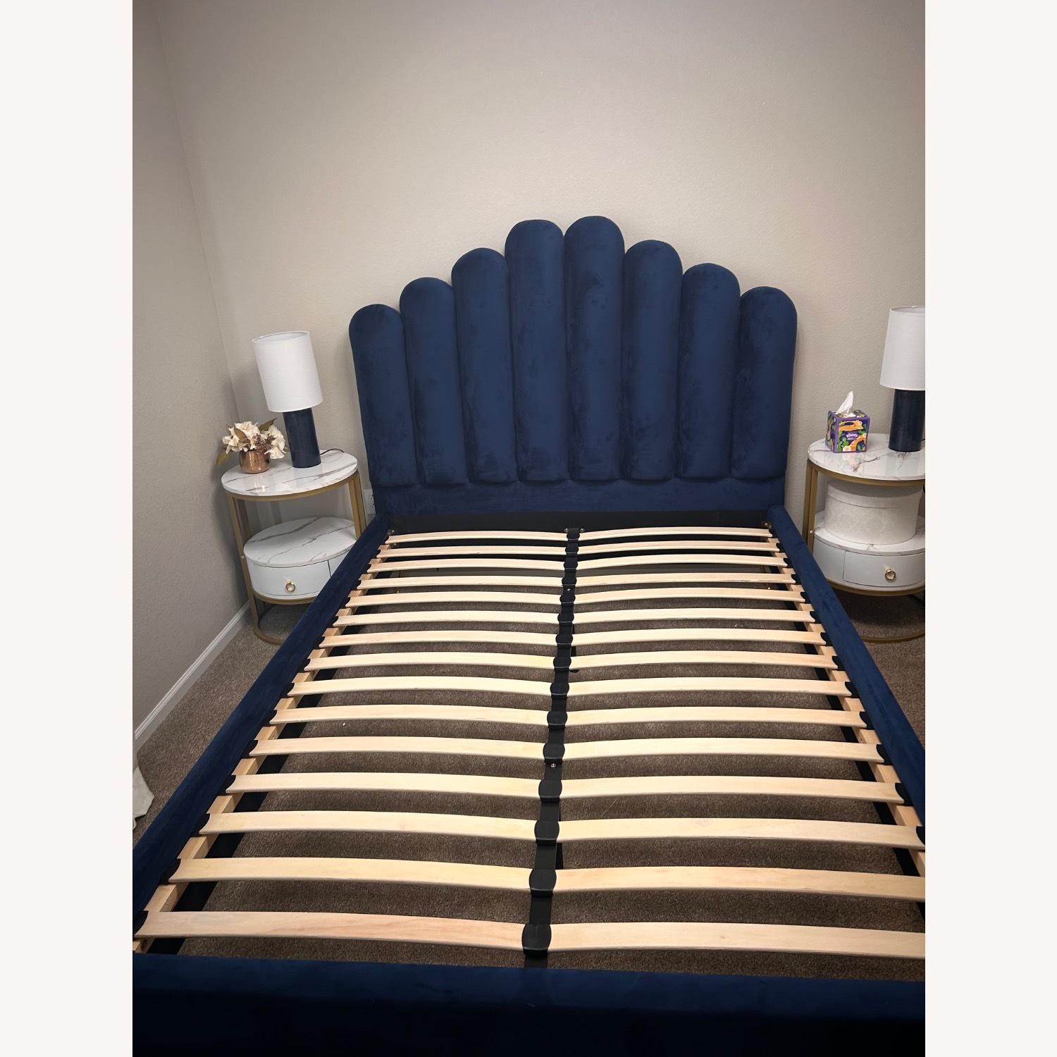 Everly Quinn Navy Velvet Queen Bed - image-2