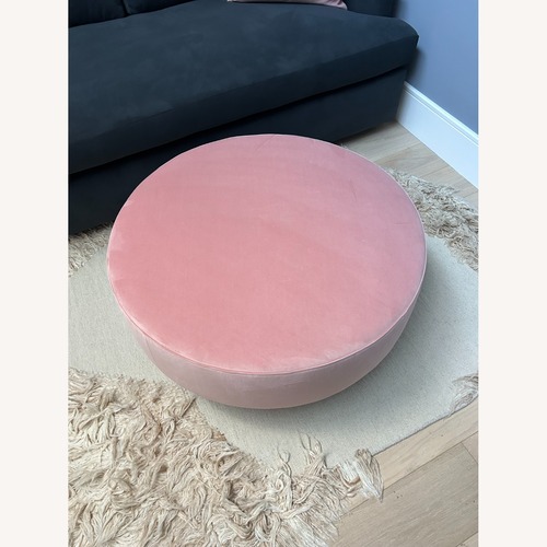 Used Interior Define Pink Velvet Ottoman for sale on AptDeco
