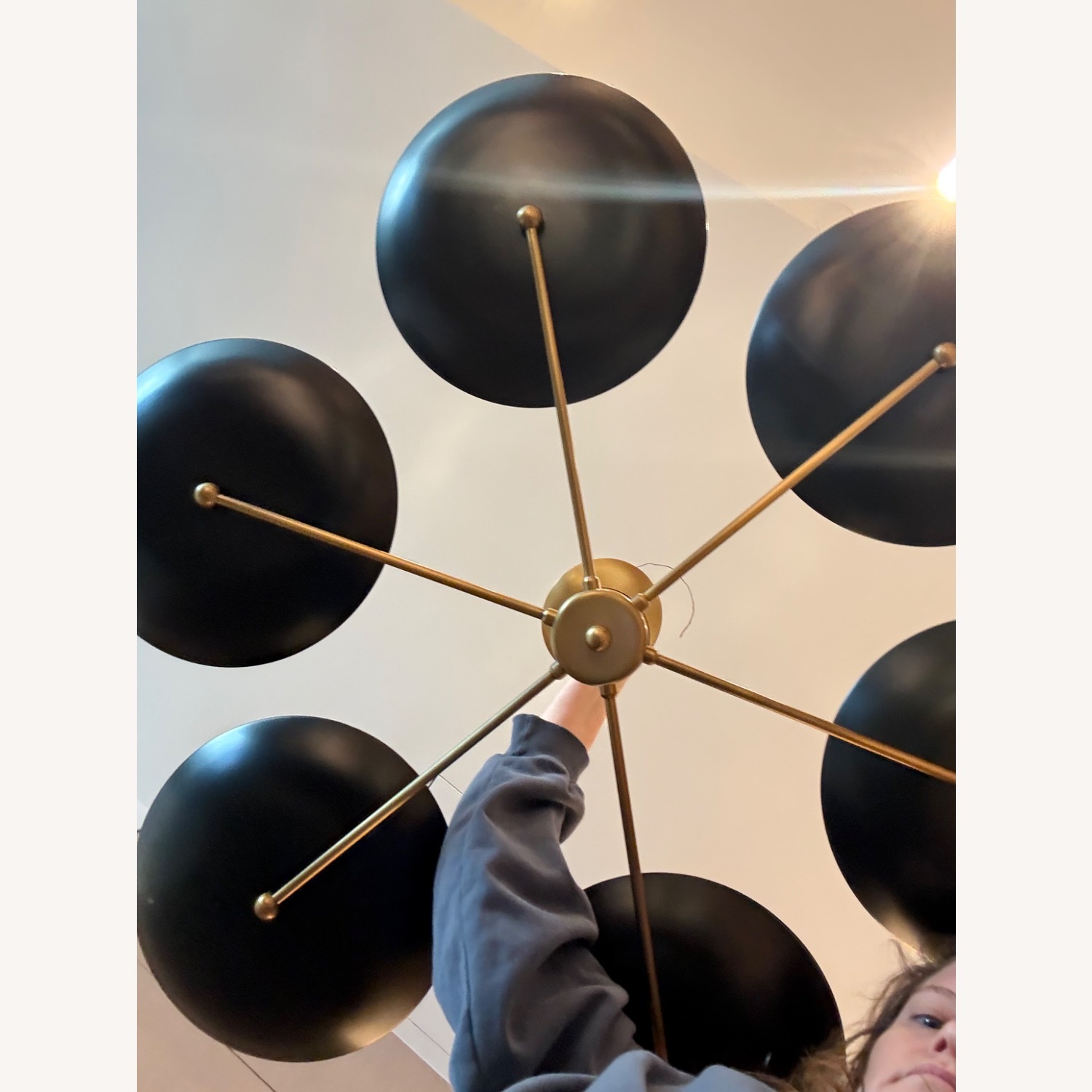 Mid Century Modern Brass 6-Light Disc Chandelier  - image-1