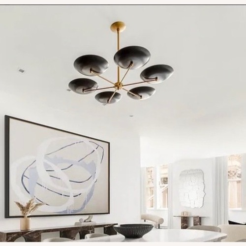 Used Mid Century Modern Brass 6-Light Disc Chandelier  for sale on AptDeco