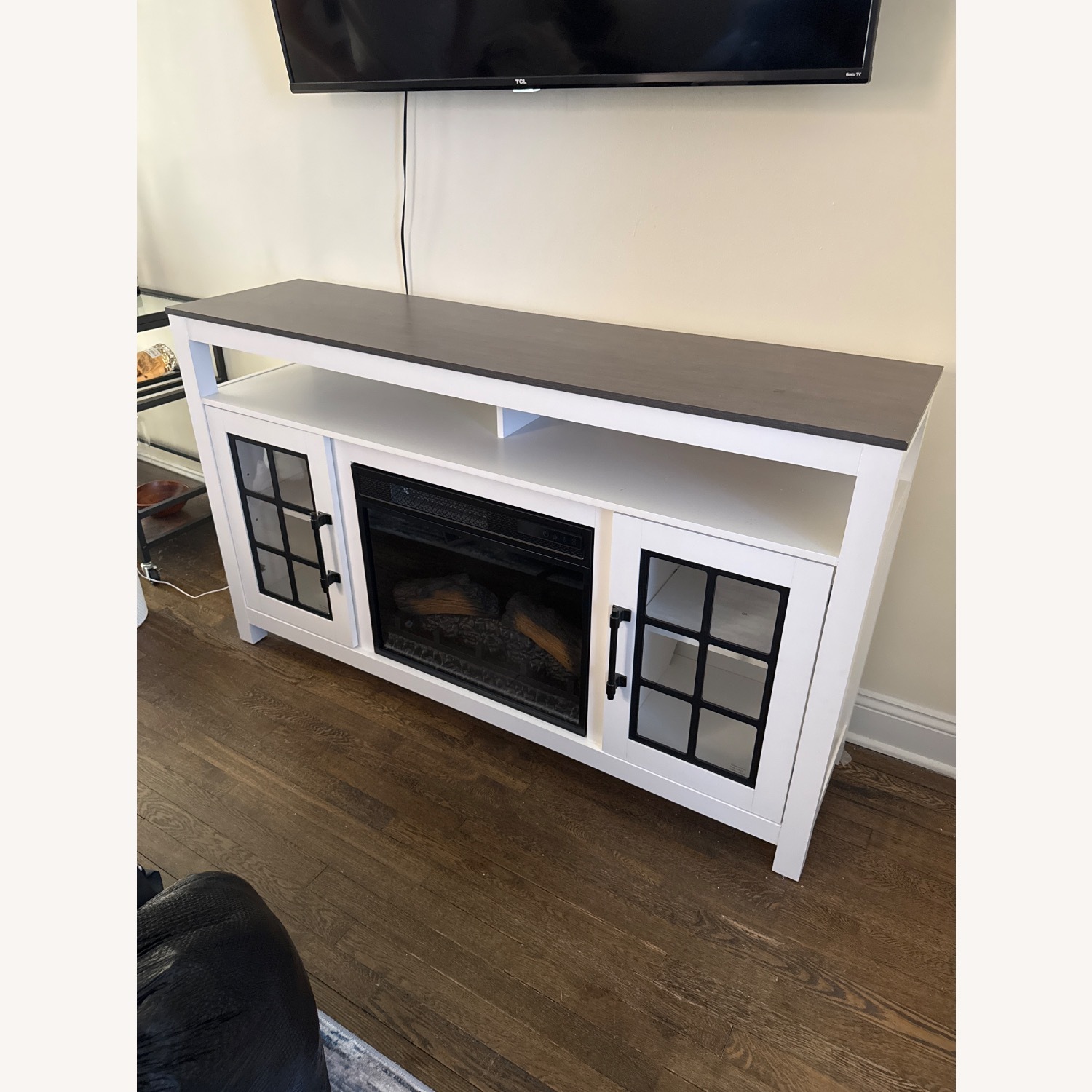 Modern Farmhouse 59.5'' White & Gray Electric Fireplace and TV Stand - image-2