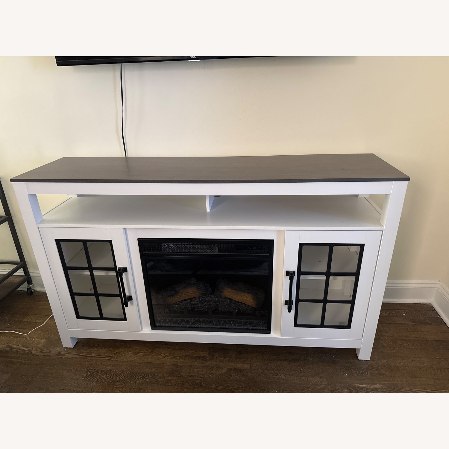 Modern Farmhouse 59.5'' White & Gray Electric Fireplace and TV Stand - image-1