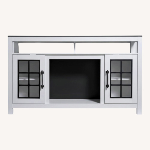 Used Modern Farmhouse 59.5'' White & Gray Electric Fireplace and TV Stand for sale on AptDeco