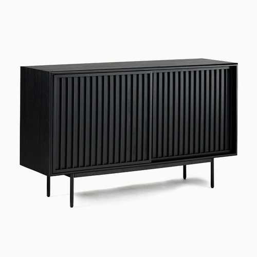 Used West Elm Black Slatted Shallow Media Console (48") for sale on AptDeco