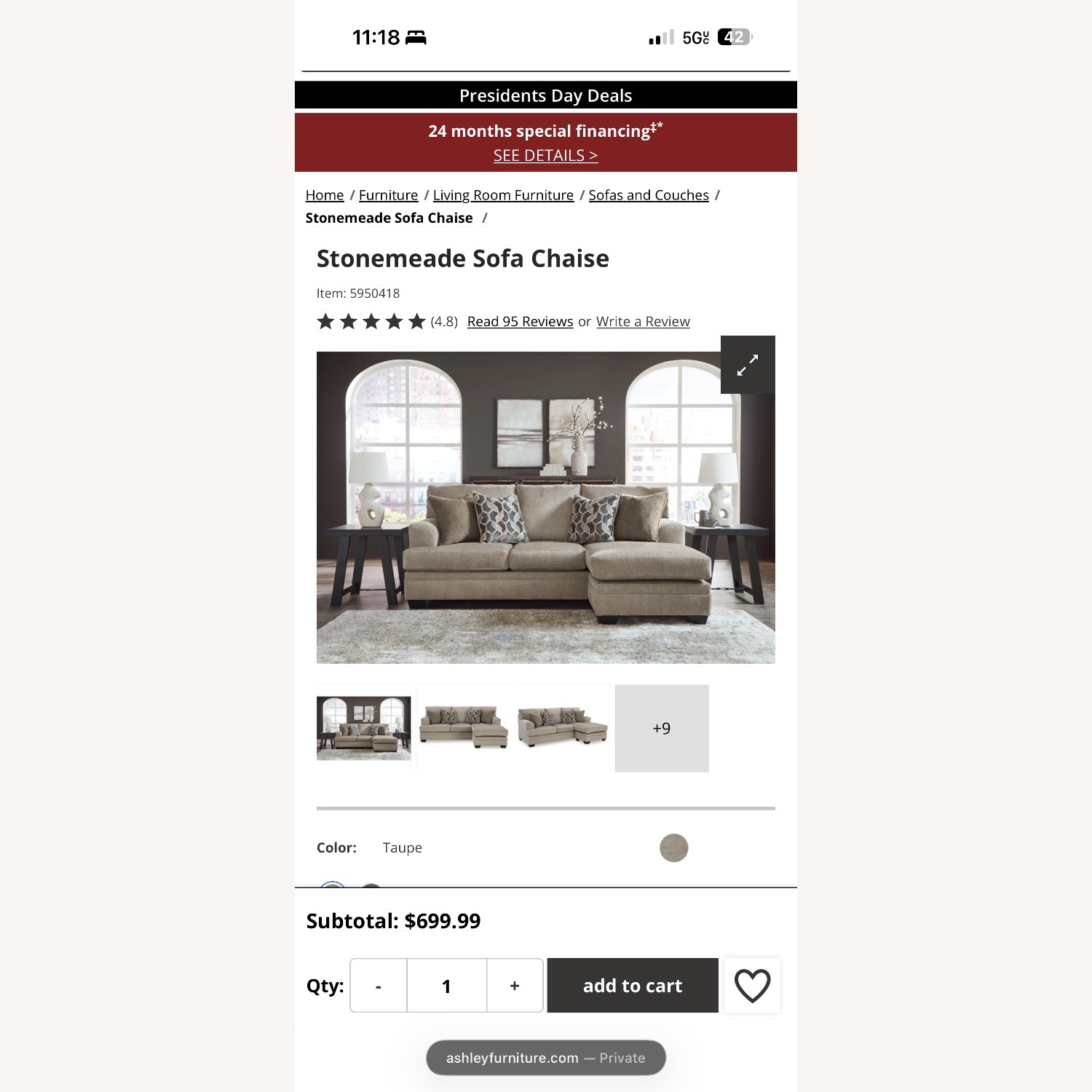 Ashely Furniture Stonemeade Sofa - image-2