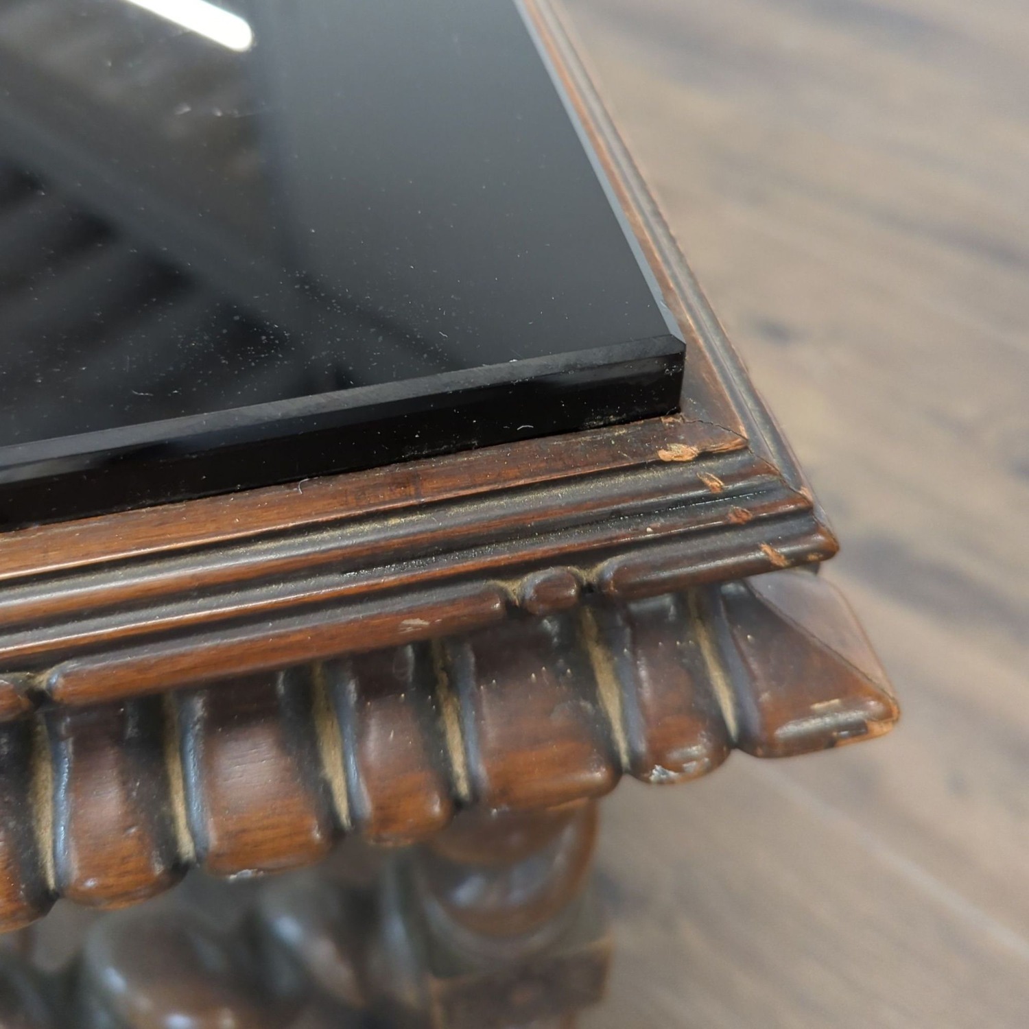 Vintage Glass Top Carved End Table	 - image-4