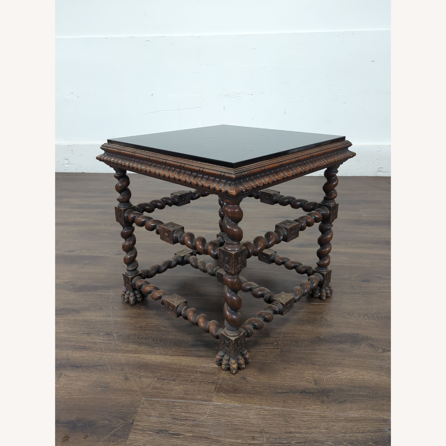 Vintage Glass Top Carved End Table	 - image-5