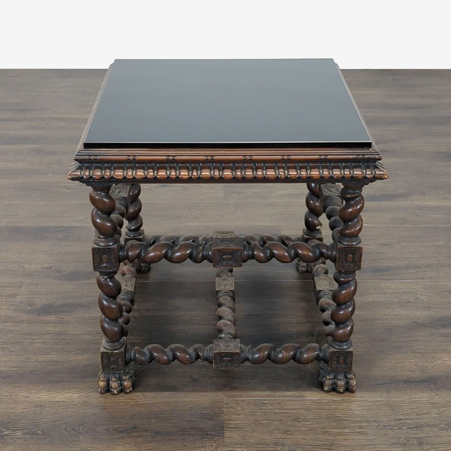 Vintage Glass Top Carved End Table	 - image-1