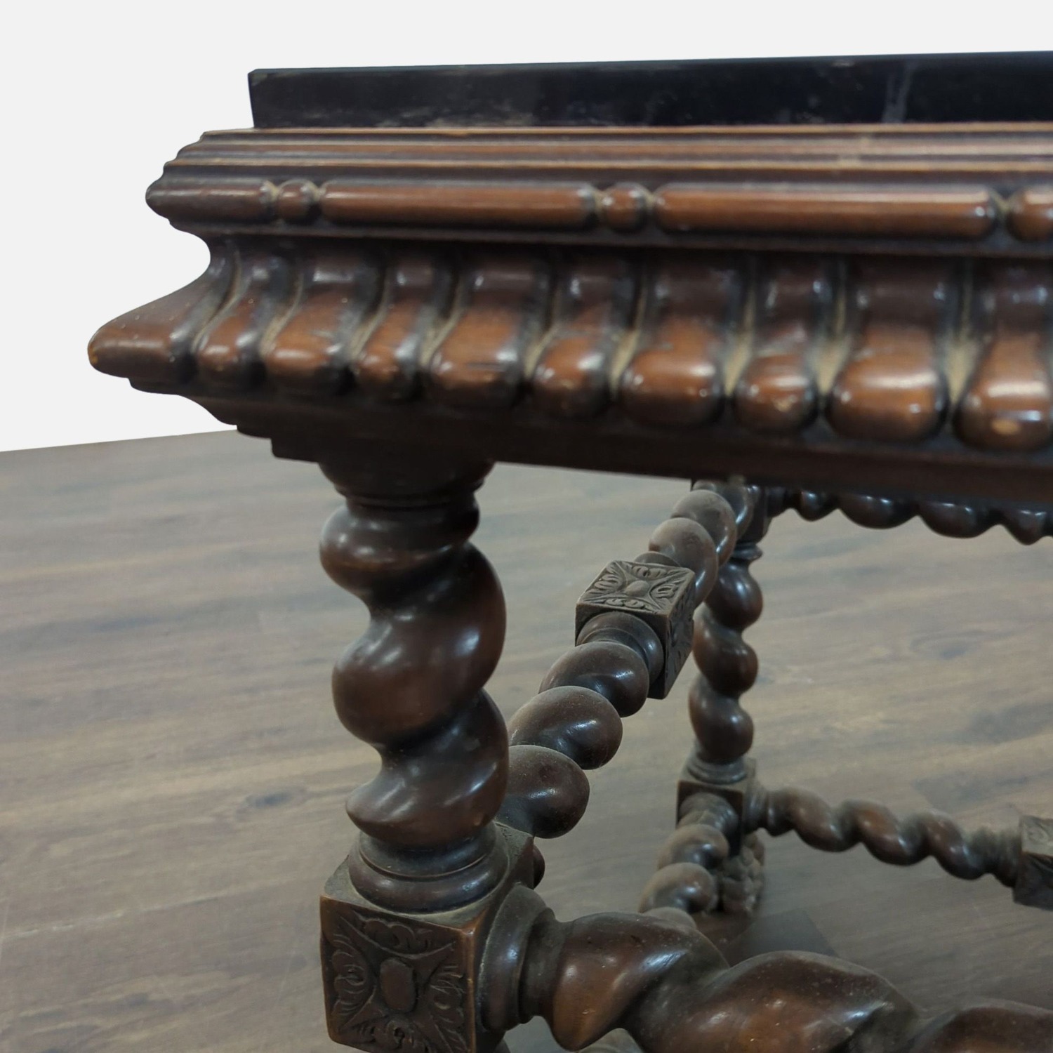 Vintage Glass Top Carved End Table	 - image-2