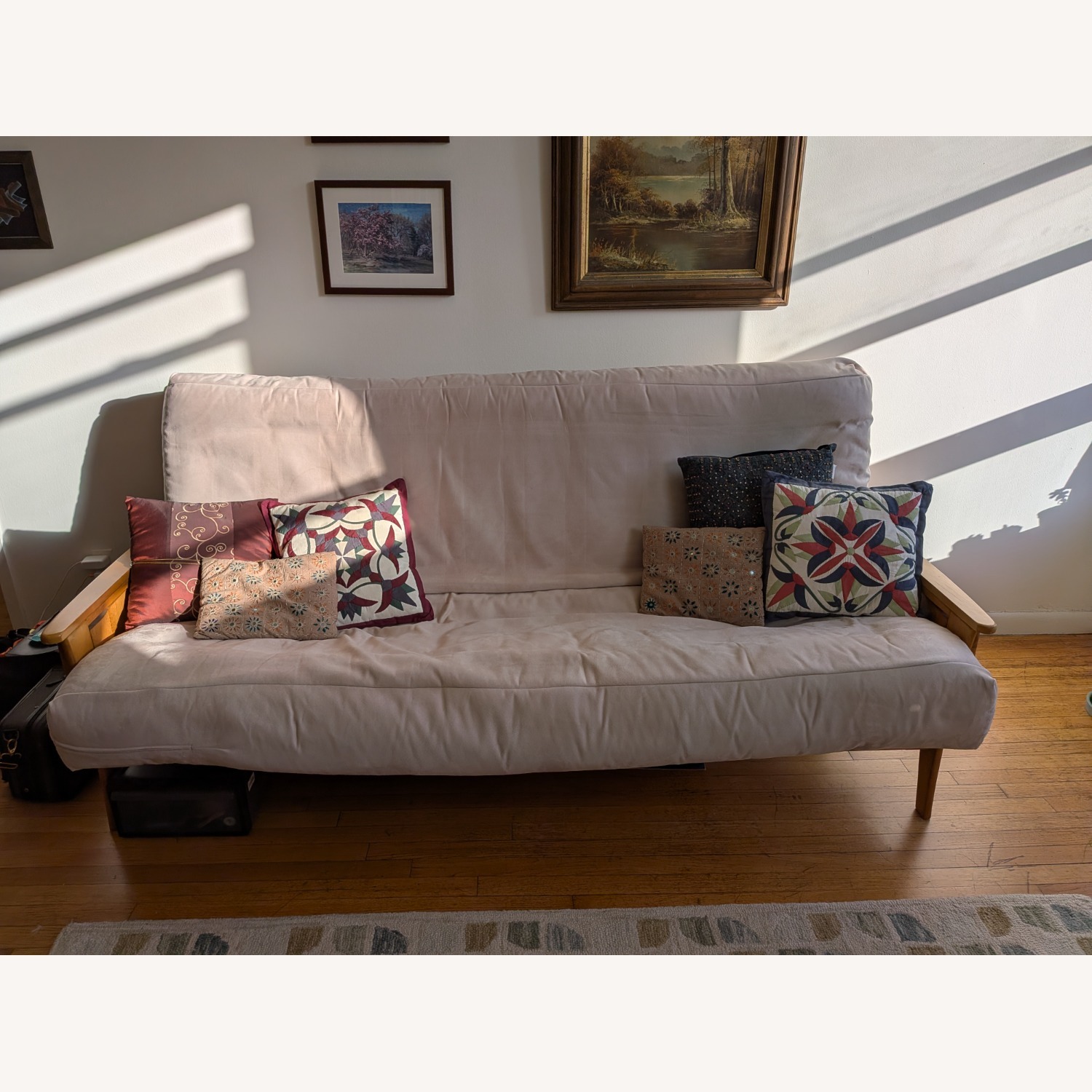 Queen-size futon with folding end tables - image-2