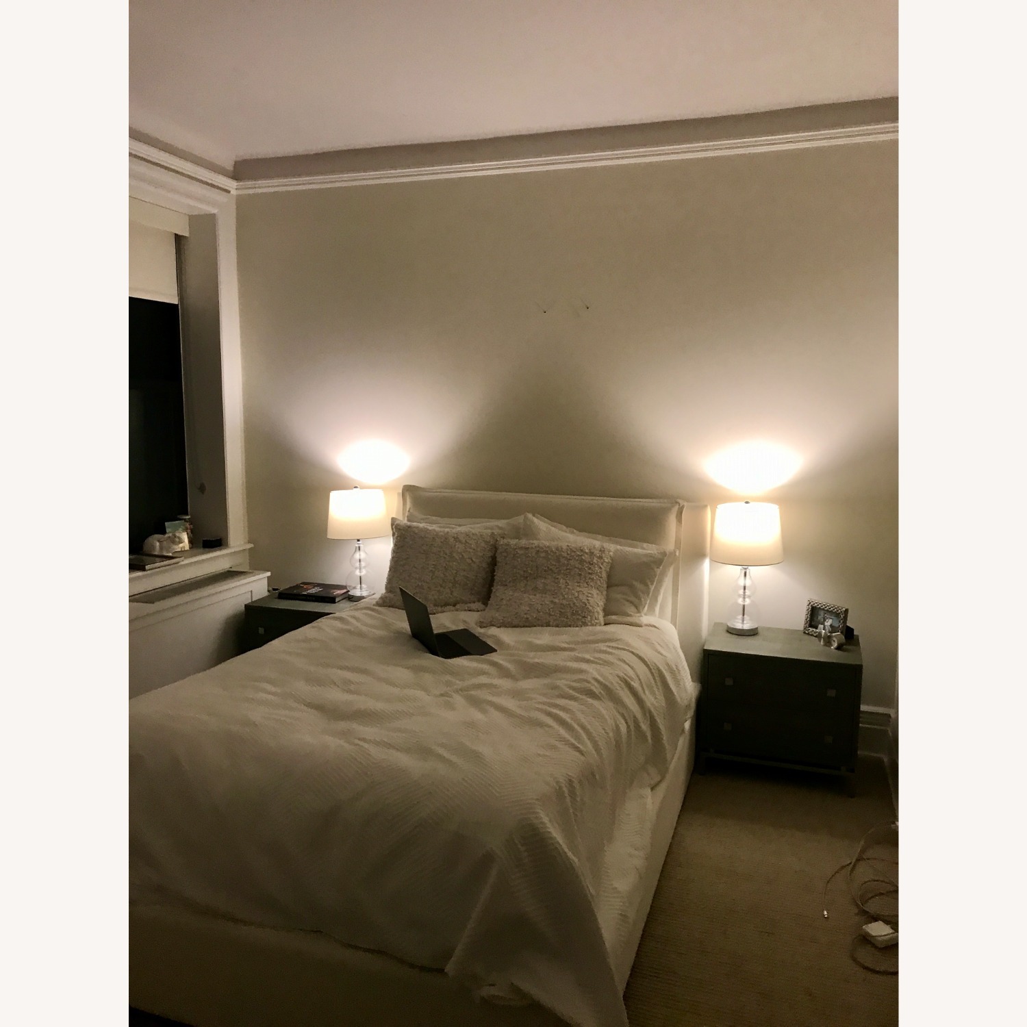 Restoration Hardware White Velvet Queen Bed - image-4