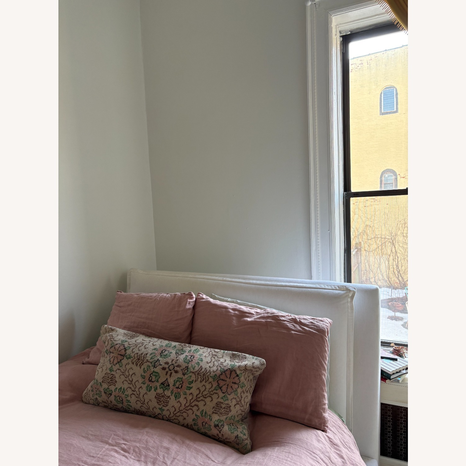 Restoration Hardware White Velvet Queen Bed - image-5