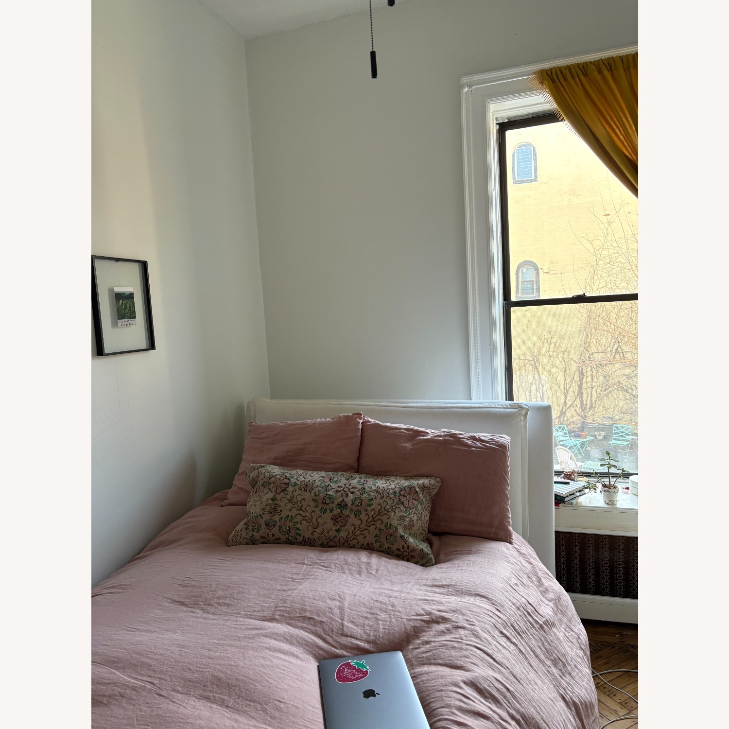 Restoration Hardware White Velvet Queen Bed - image-1