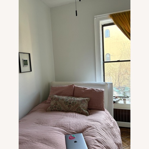 Used Restoration Hardware White Velvet Queen Bed for sale on AptDeco