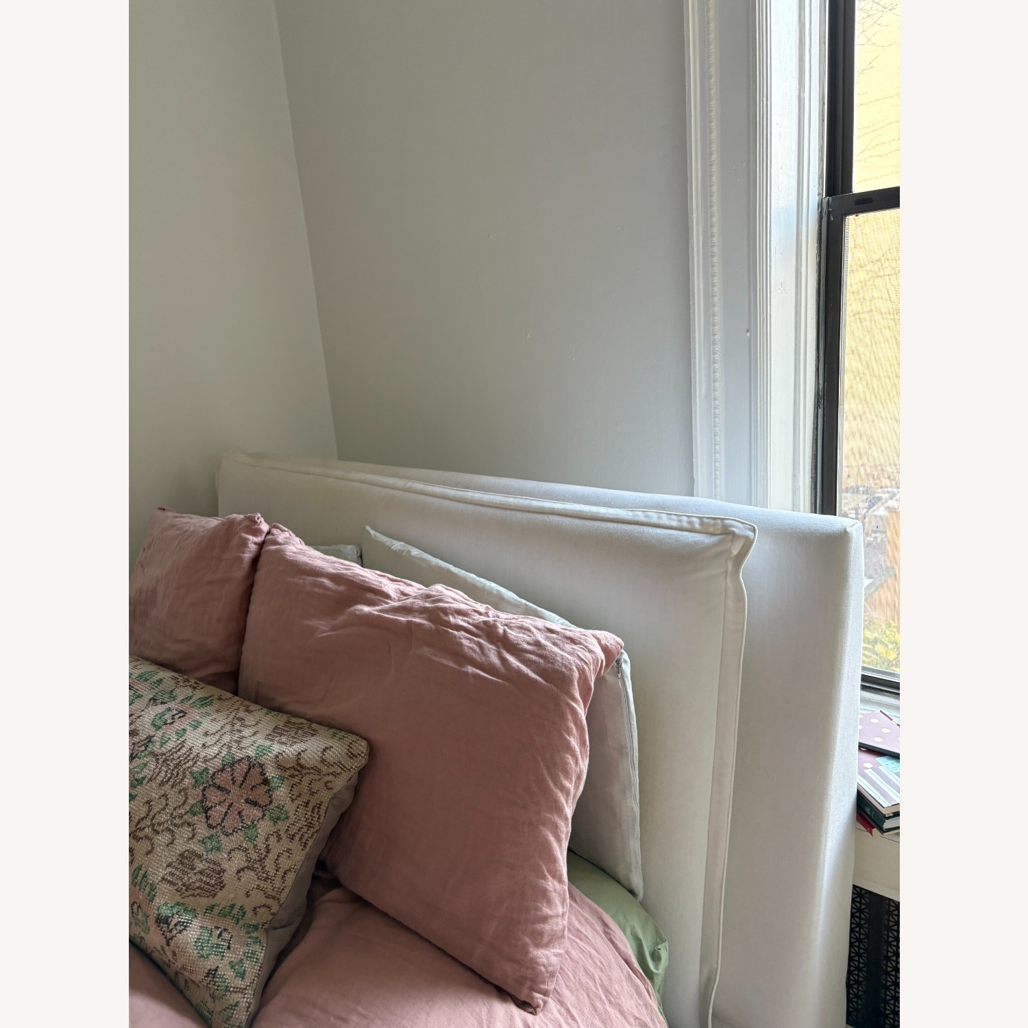 Restoration Hardware White Velvet Queen Bed - image-3