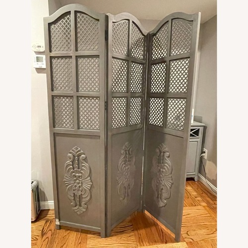 Used World Market Three Panel Wood Folding Screen for sale on AptDeco
