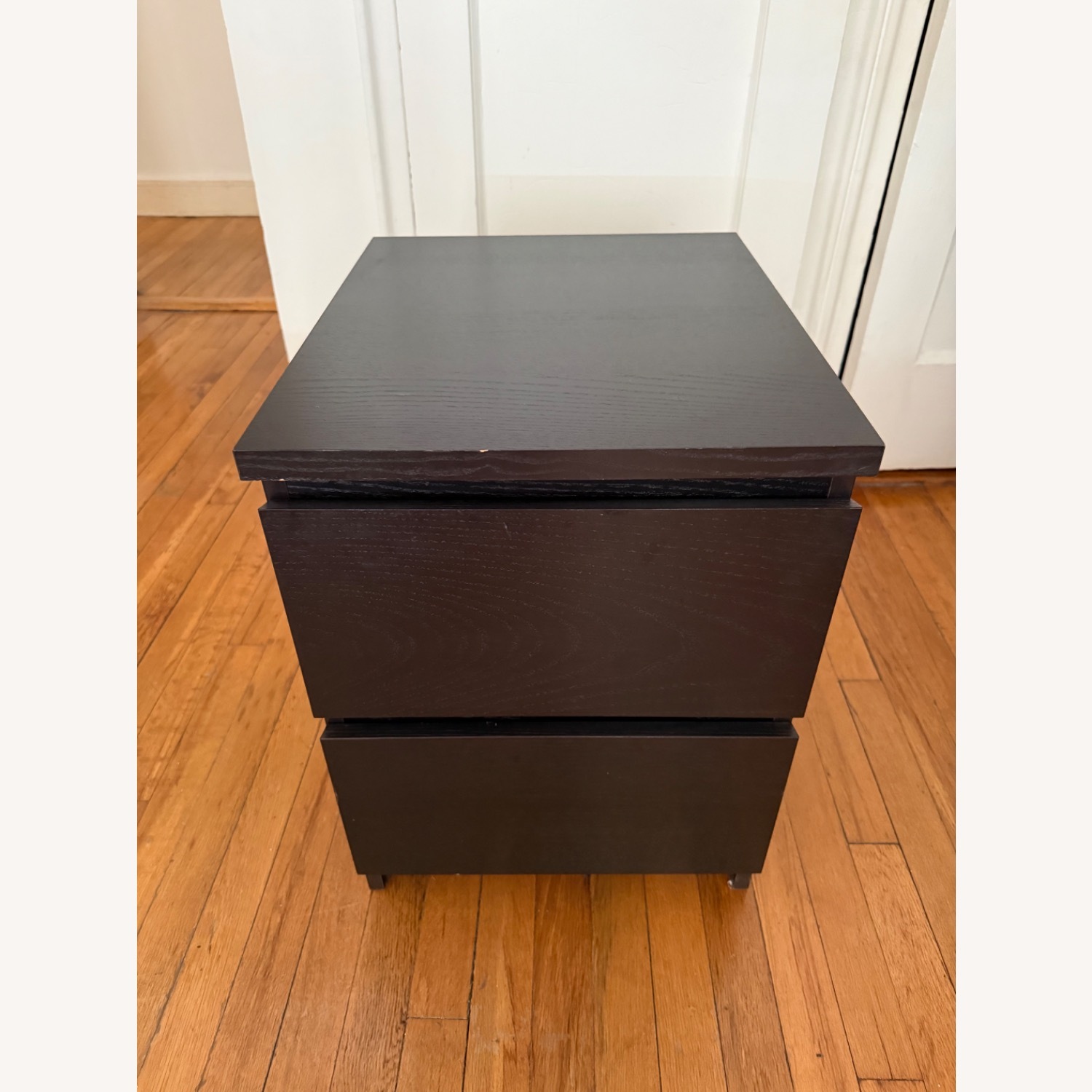 IKEA MALM Black Wood Nightstand with Two Drawers - image-1