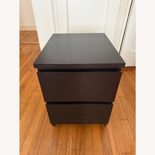 Used IKEA MALM Black Wood Nightstand with Two Drawers for sale on AptDeco