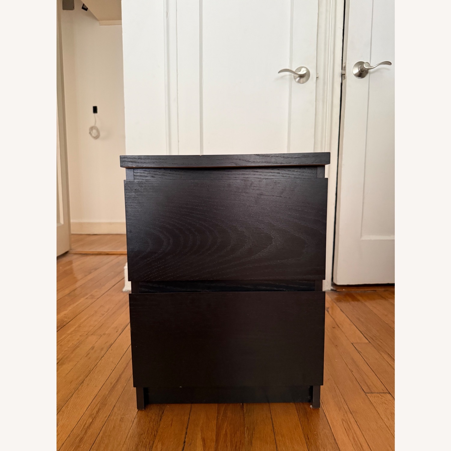 IKEA MALM Black Wood Nightstand with Two Drawers - image-3