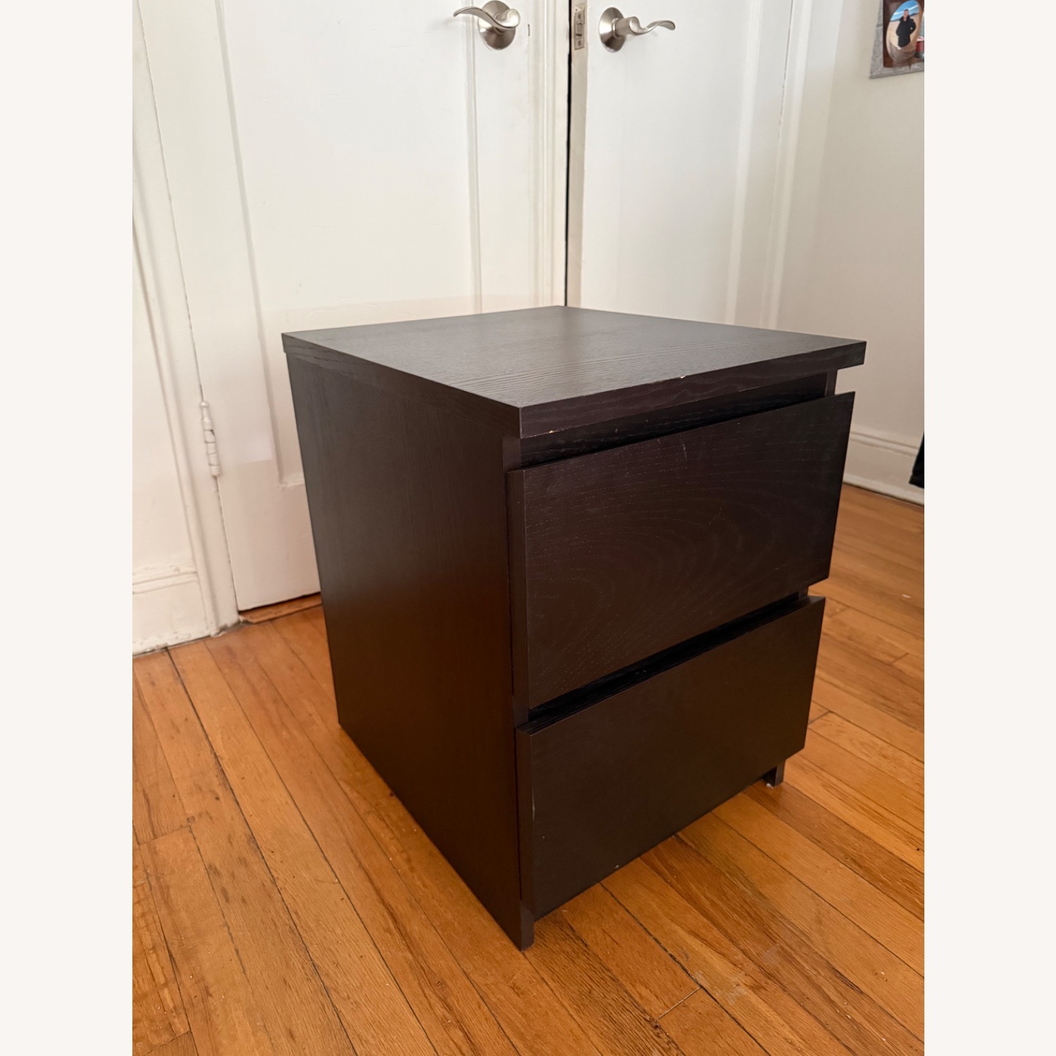 IKEA MALM Black Wood Nightstand with Two Drawers - image-2