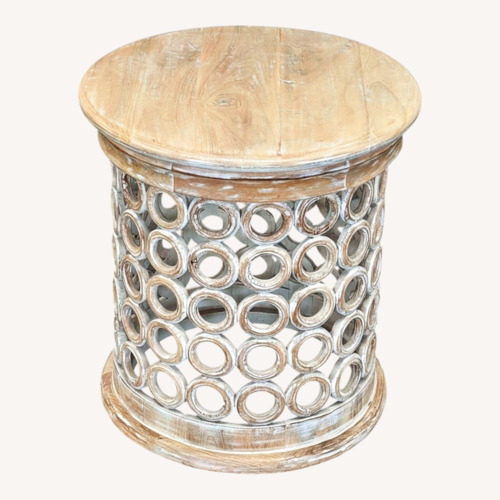 Used Mango Wood Accent Table with Circle Cut-Outs for sale on AptDeco