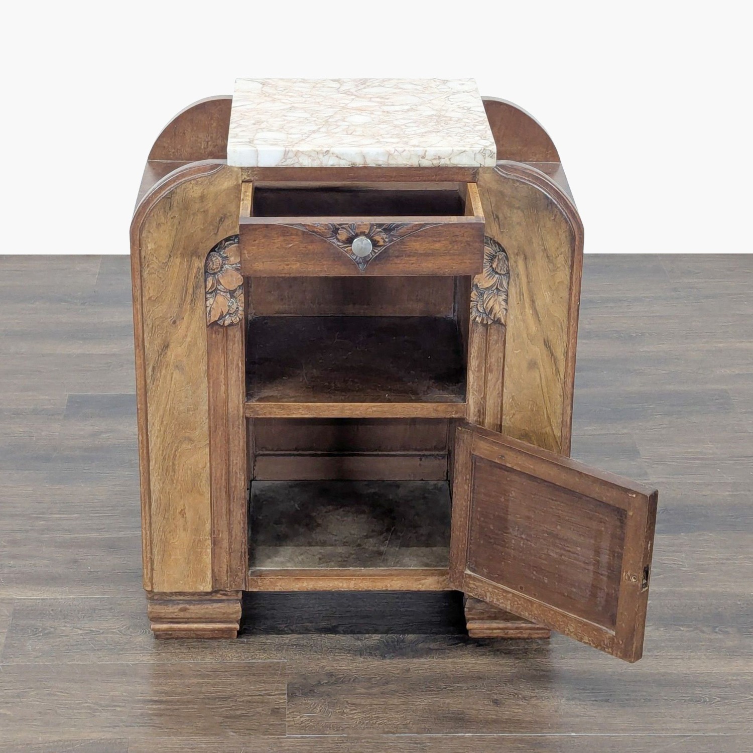 Antique Deco Nightstand with Marble Top - image-2